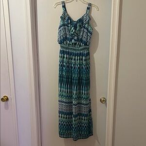 Faded Glory Blue and Green Maxi Dress